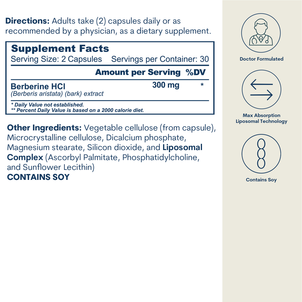 Liposomal Berberine 300mg - Capsules (60 count / 30 servings)