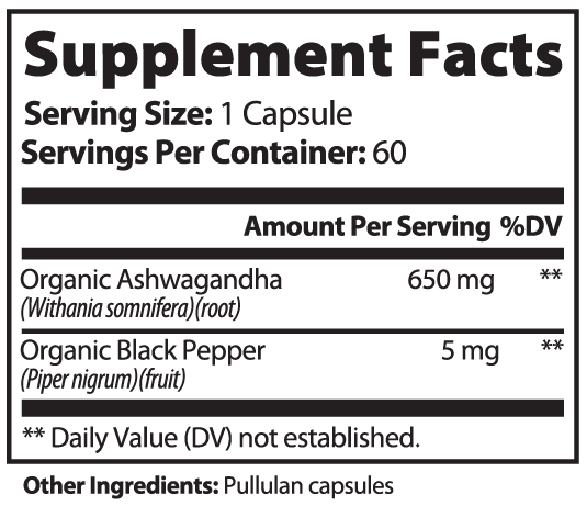 Organic Ashwagandha with Organic Black Pepper 60 capsules