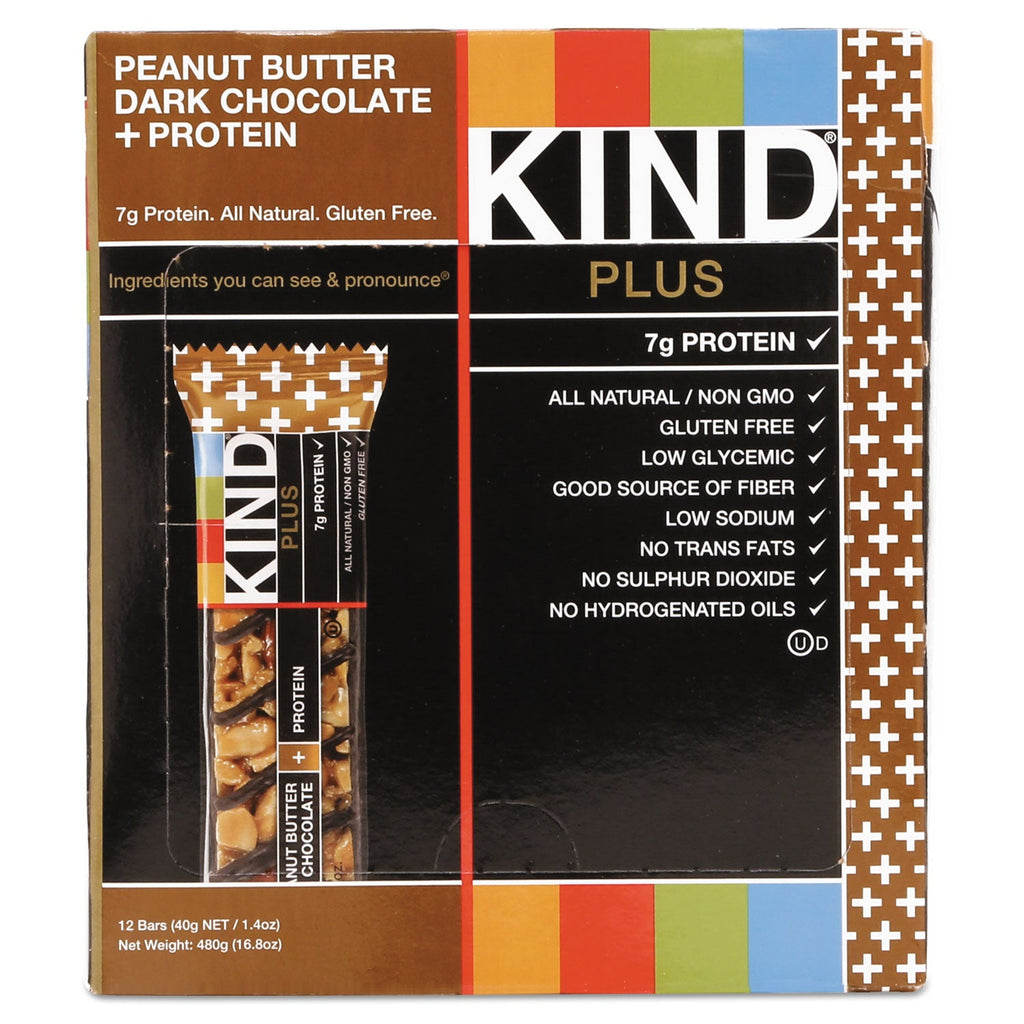 KIND Plus Nutrition Boost Bar, Peanut Butter Dark Chocolate/Protein, 1.4 oz, 12/Box