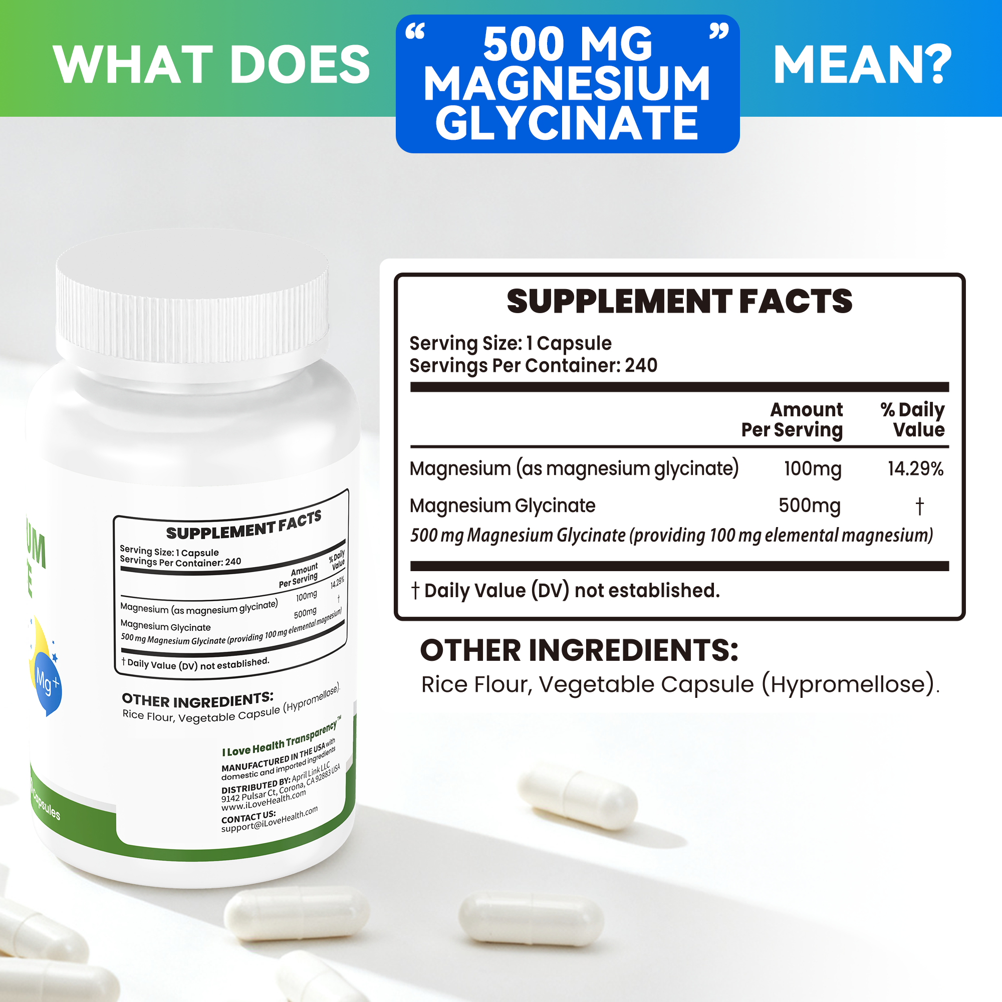 Magnesium Glycinate 500mg per Capsule – 240 Capsules – High Absorption Magnesium Supplement for Relaxation, Calmness & Muscle Support – Gentle on Stomach – Made in USA