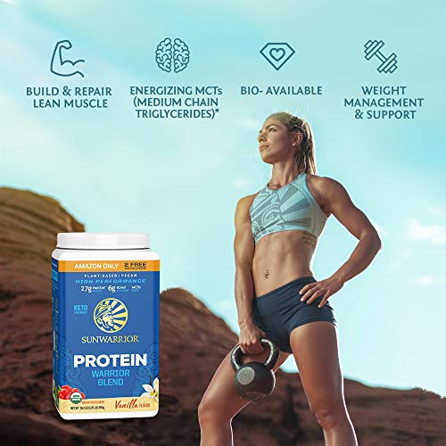 Organic Sunwarrior - Warrior Blend, Plant Based, Raw Vegan Protein Powder with Peas & Hemp, Chocolate, 30 Servings, 26.4 Ounce