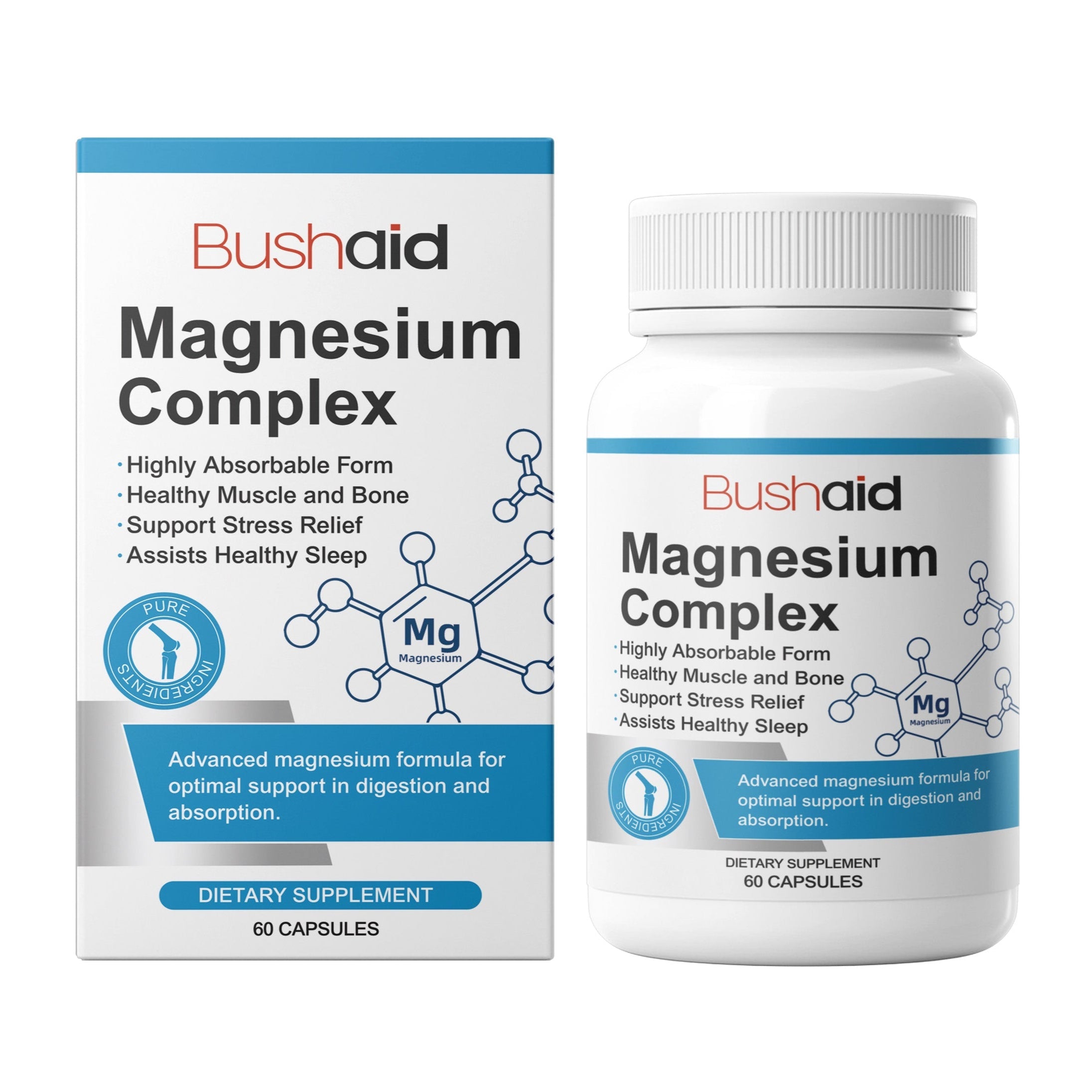 Pure Magnesium Complex – Advanced Absorption Formula for Muscle, Bone, Stress Relief & Sleep Support | 60 Capsules