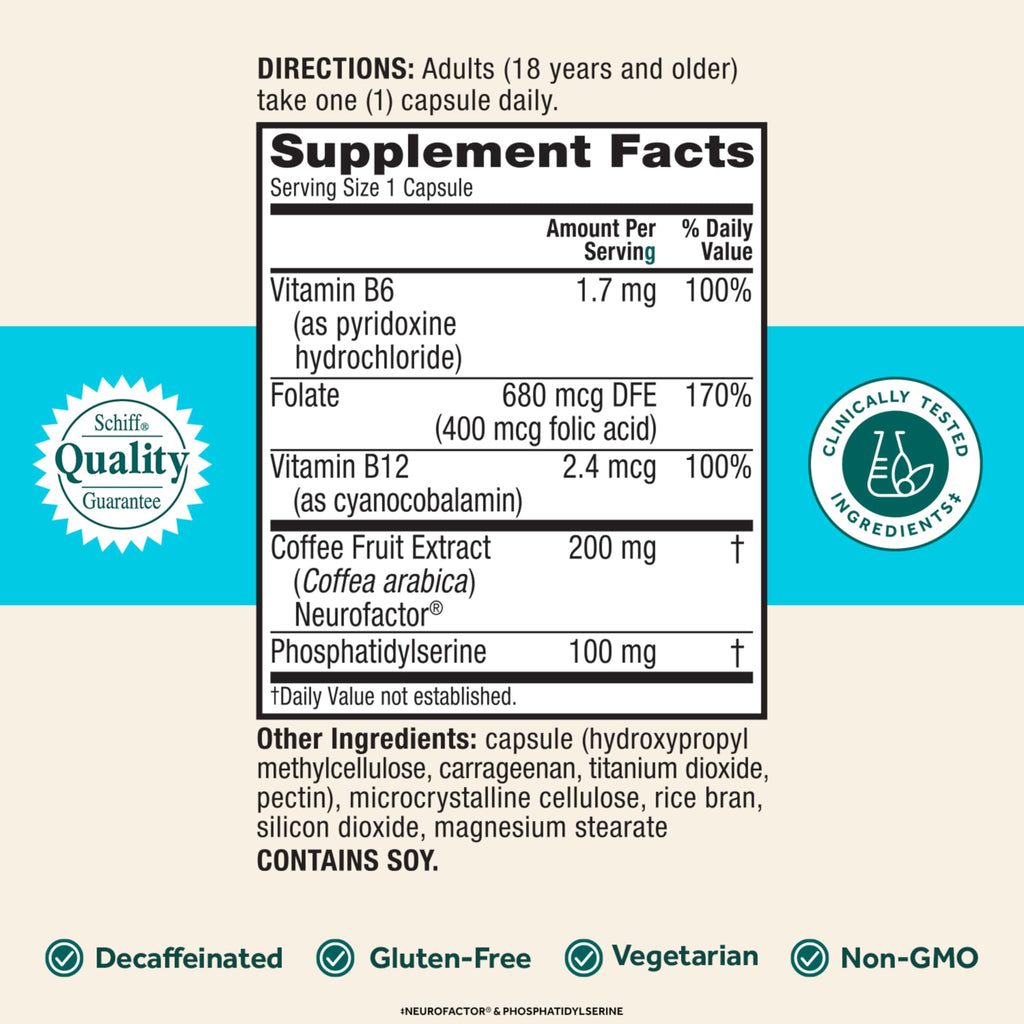 NEURIVA Plus Brain Supplement Memory Focus Vitamins B6 B12 30 Capsules