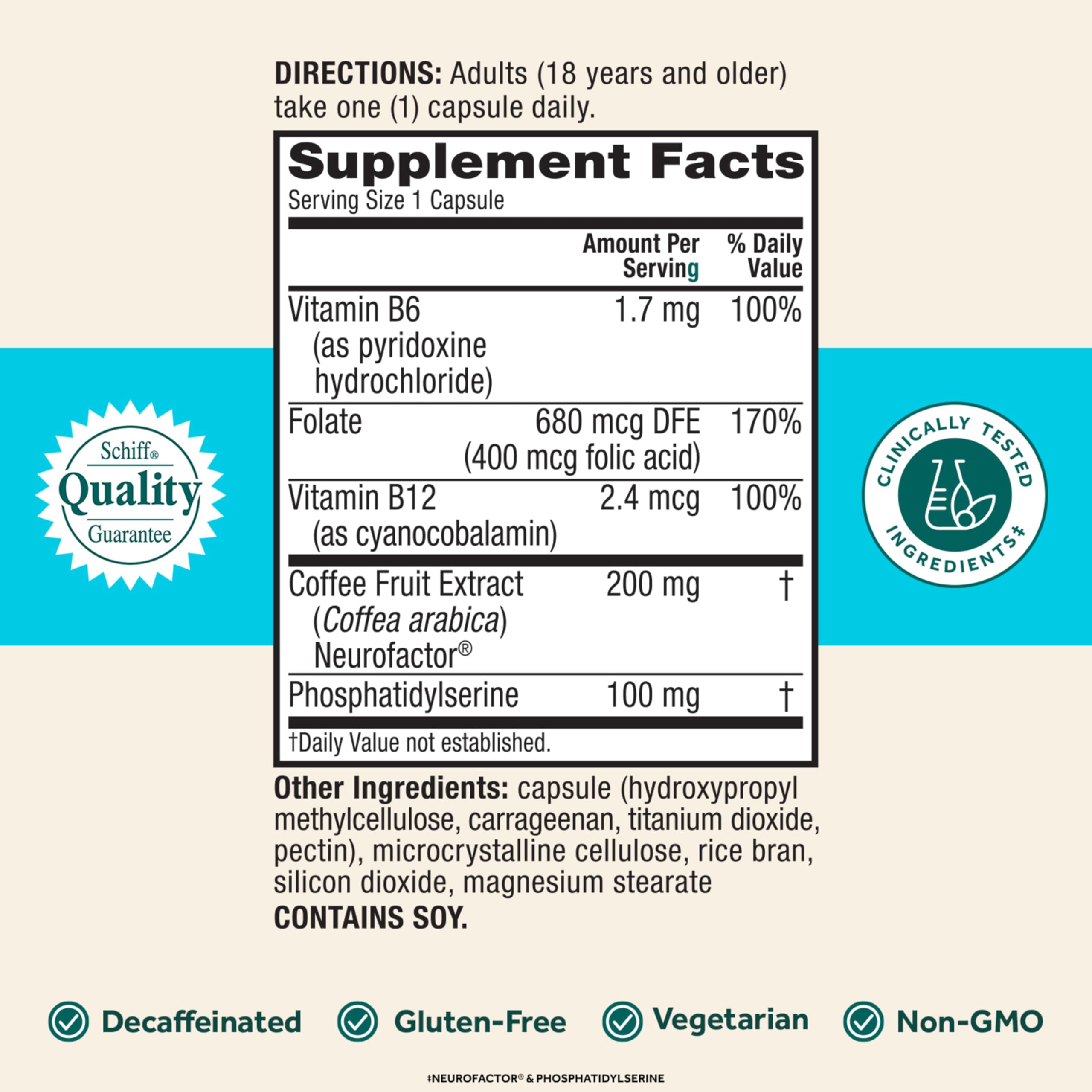 NEURIVA Plus Brain Supplement Memory Focus Vitamins B6 B12 30 Capsules