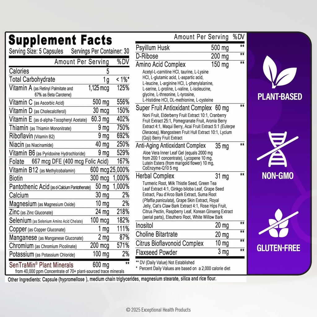Immuno150 Immune Support Supplement, 150 Vegetable Capsules - Immunity Boost Packed with 70 Trace Minerals, 13 Essential Vitamins, Antioxidants, Herbs & Amino Acids - Immune System Booster for Adults