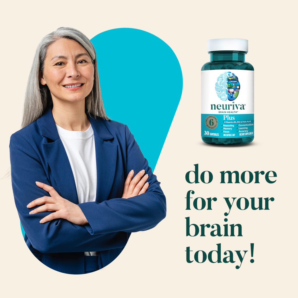 NEURIVA Plus Brain Supplement Memory Focus Vitamins B6 B12 30 Capsules