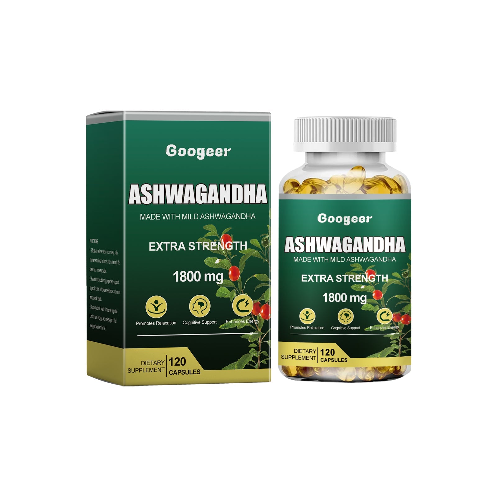 Ashwagandha Extra Strength 1800mg – Made with Mild Ashwagandha | Natural Stress Relief & Energy Support (120 Capsules)