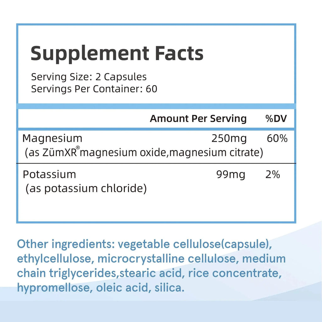 Potassium with Magnesium Supplement - Blood Pressure Support, Promotes Healthy Blood Flow, Heart Health - 120 Capsules