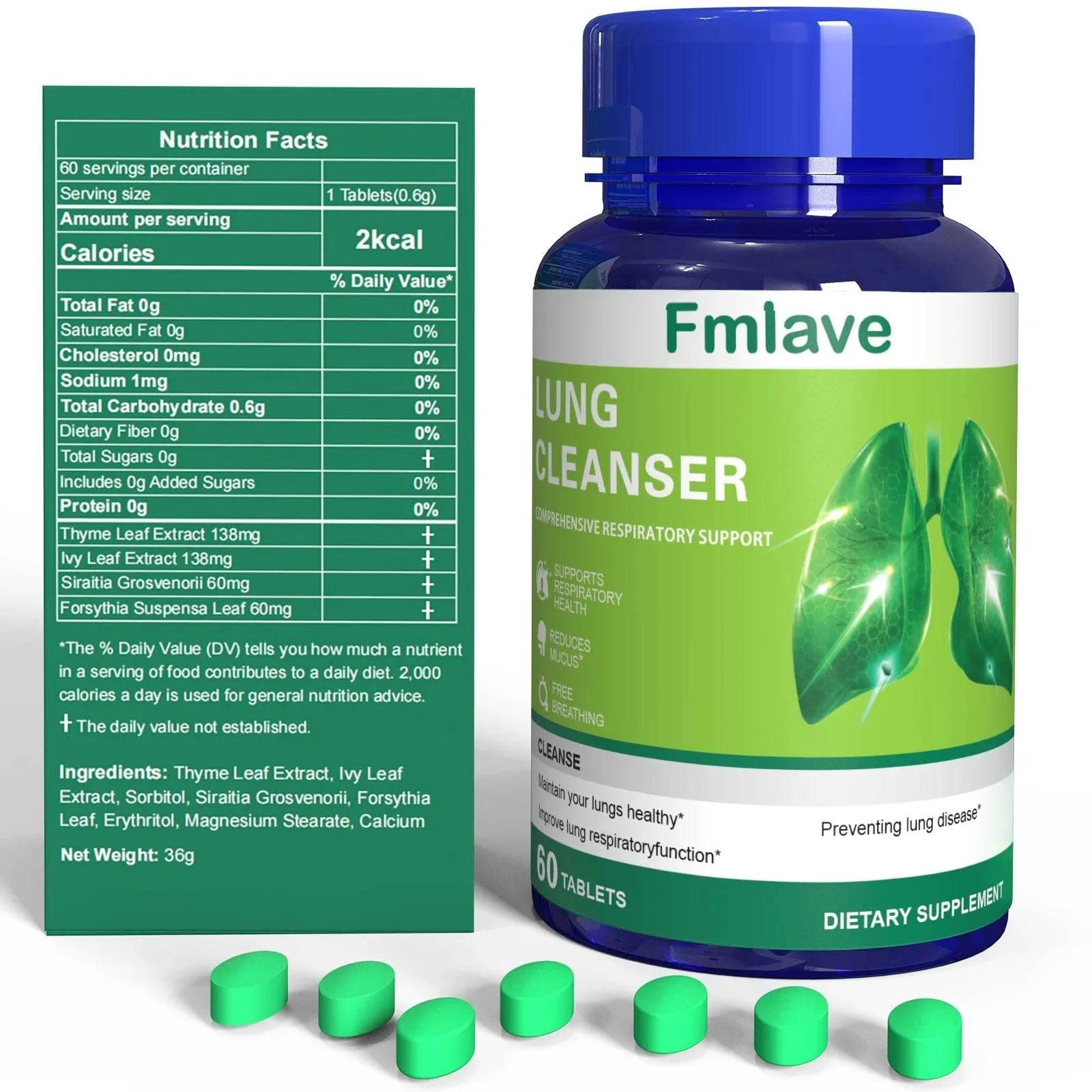 Lung Cleanser Health Supplement, Powerful Herbals Extract Formula For Lung Cleanse, Immune & Mucus Support, 60 Tablets (36g)