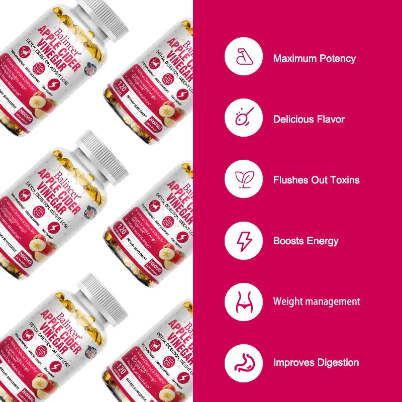 Apple Cider Vinegar Capsules, Magnesium, Green Tea - Detox, Relieve Bloating and Constipation, Burn Fat