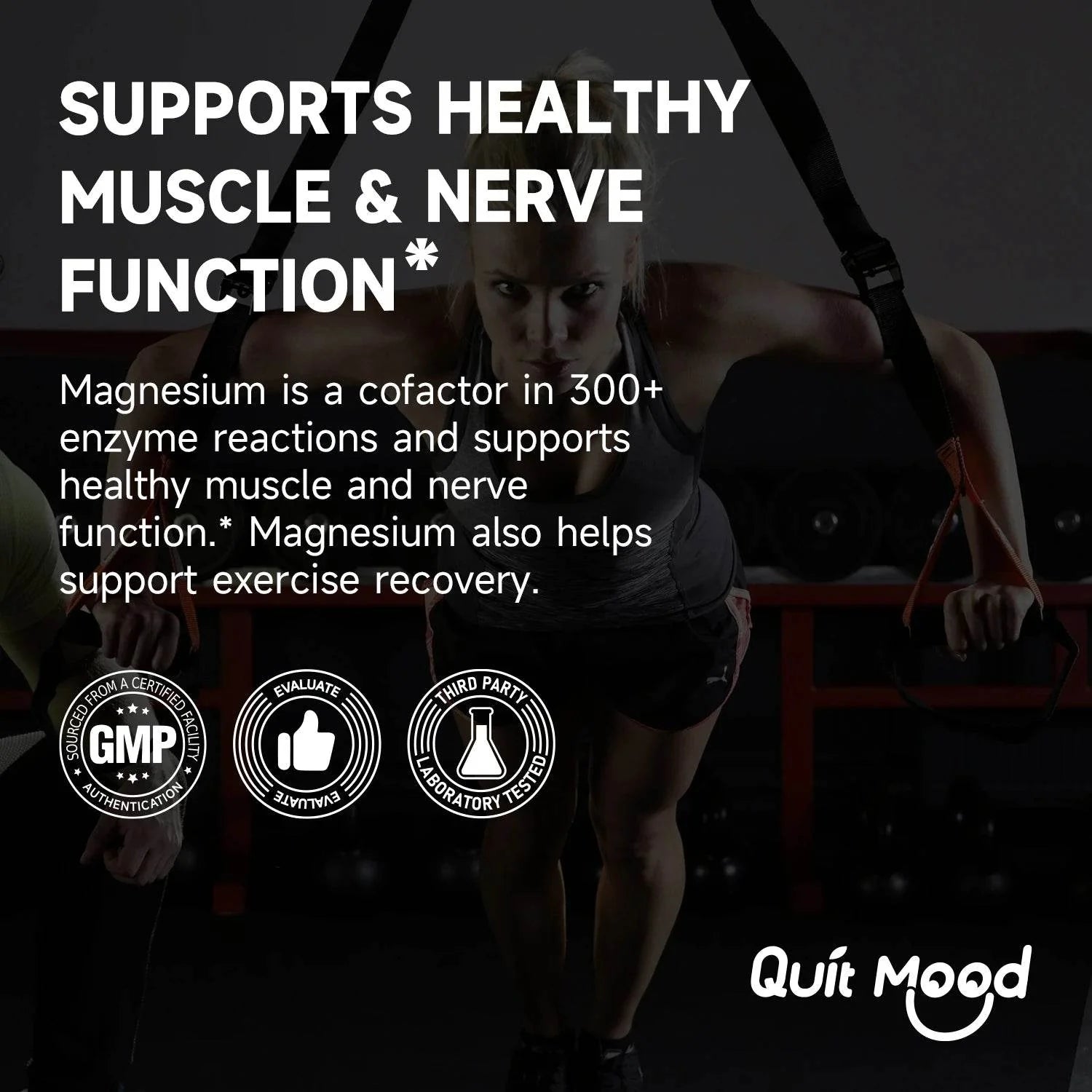 Quitmood Triple Magnesium Complex | 300mg of Magnesium Glycinate, Malate, & Citrate for Muscles, Nerves, & Energy | High Absorpt