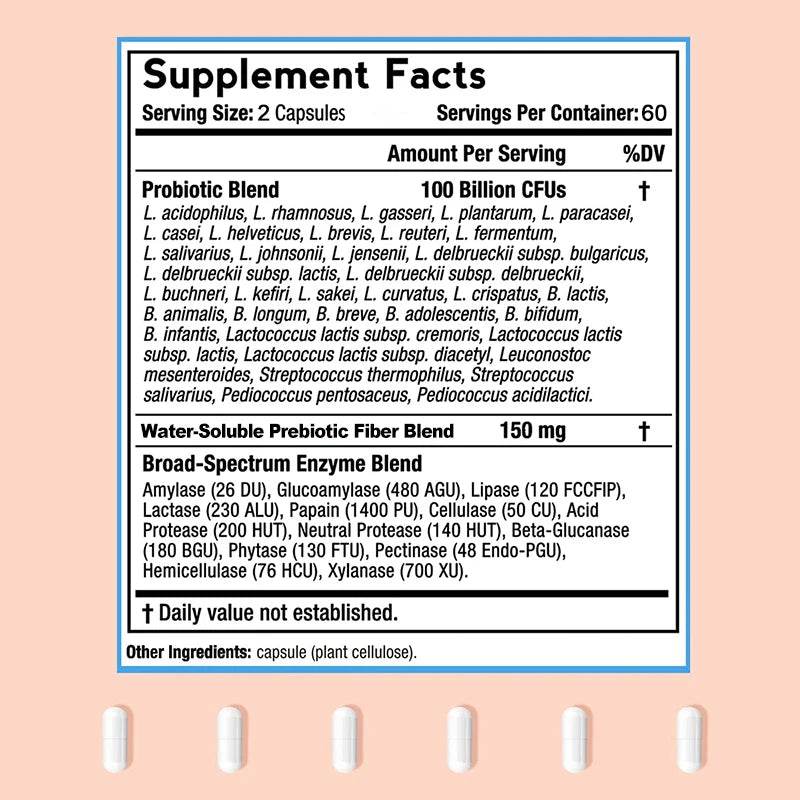 Probiotics 100 Billion - Supports Urinary Health, Promotes Digestive Regularity, and Balances Intestinal Bacteria - 120 Capsules