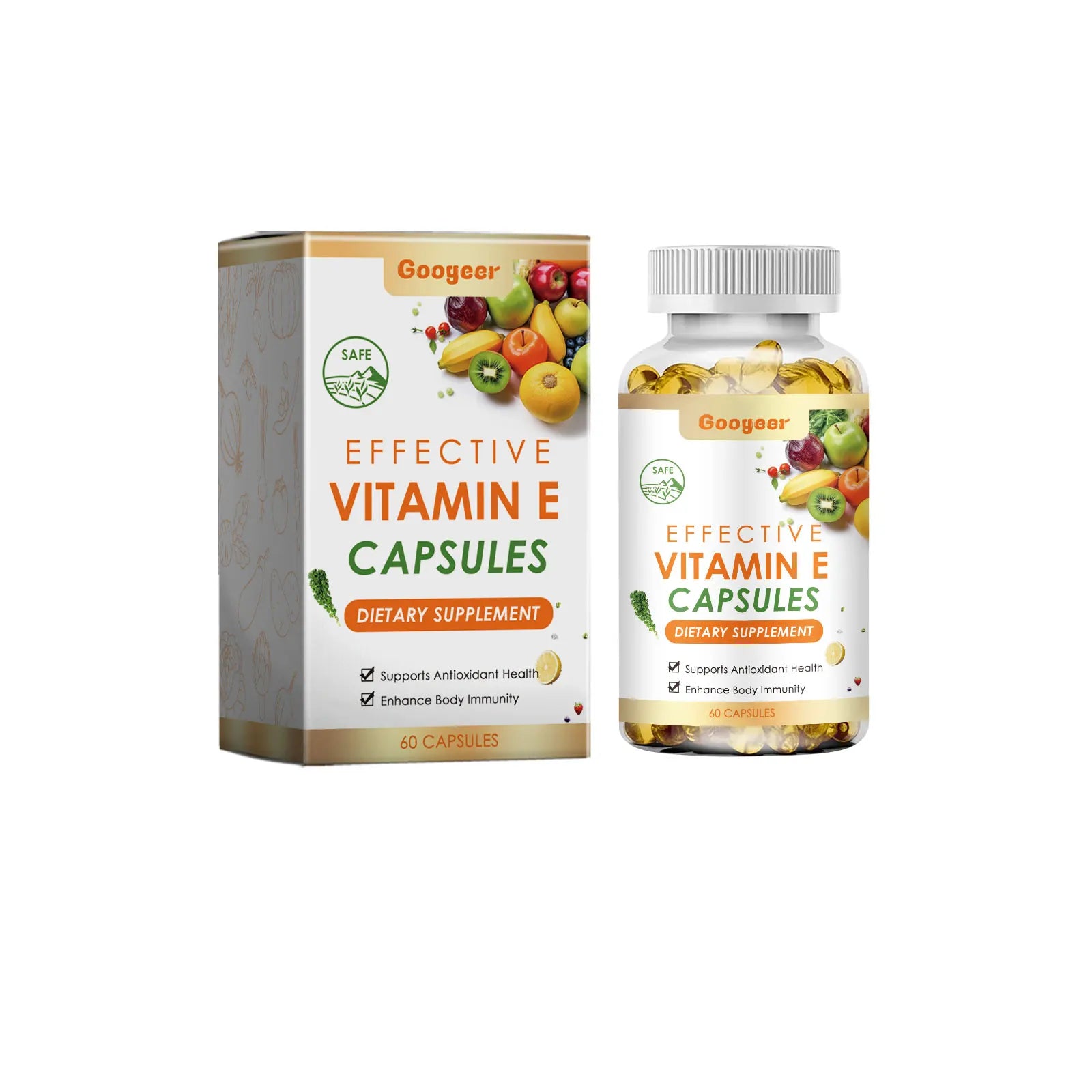 Googeer 60pcs Vitamin E Capsule Promote Digestion Help Blood Birculation Enhance Energy Daily Vitamin Supplement Dietary Capsule