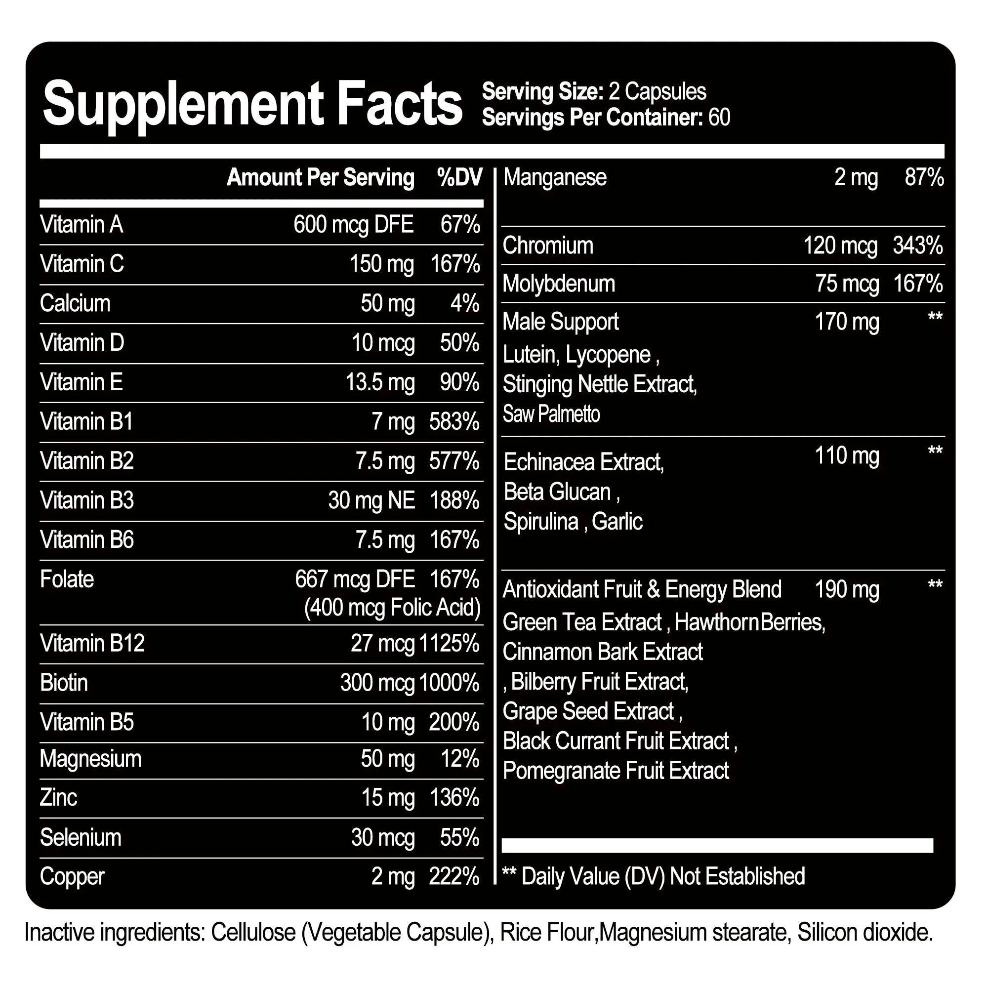 Men's Multivitamin Supplements - Antioxidant, Bone, Immune, Energy, Metabolism, Muscle Function - 120 Capsules