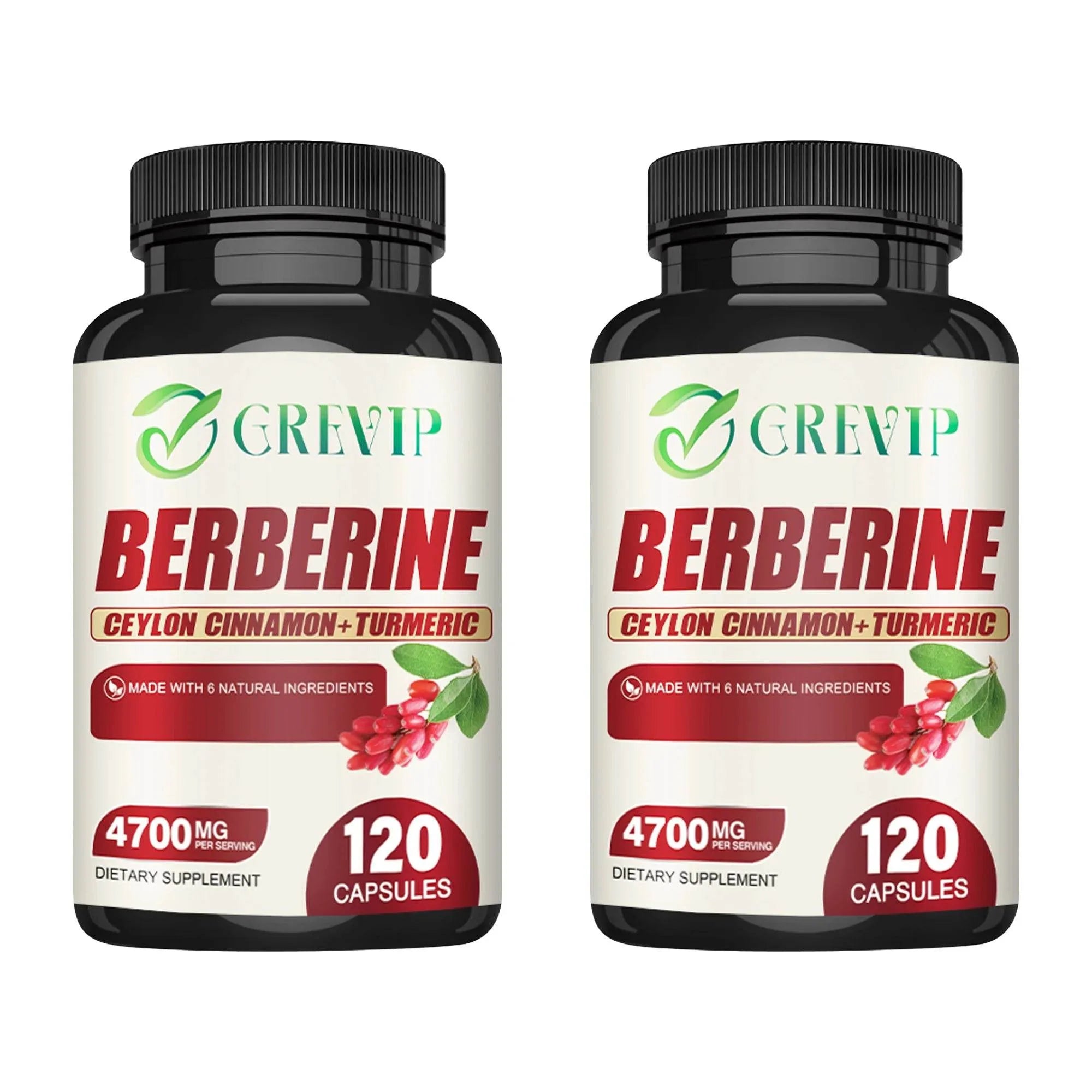 Berberine Supplement - Ceylon Cinnamon, Turmeric - Digestive Health, Antioxidant - 120 Capsules