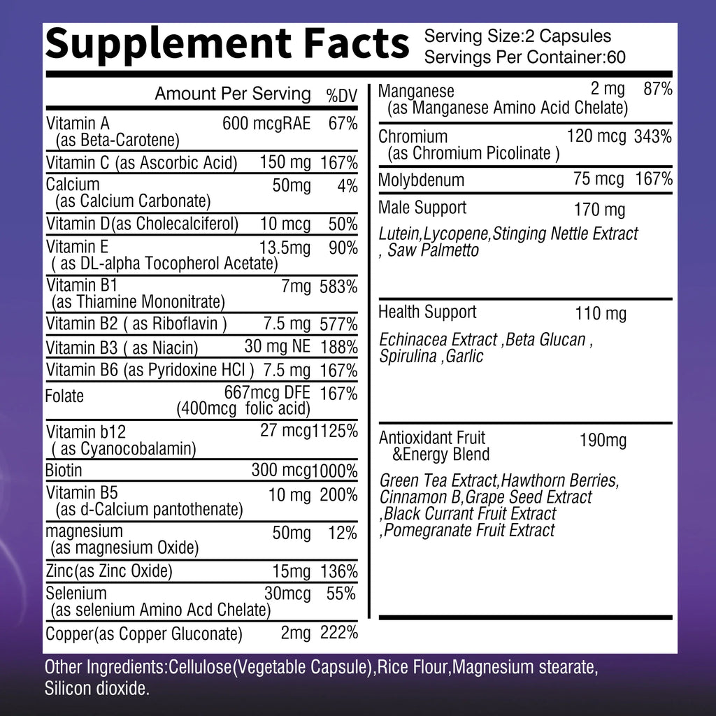 Men's Multivitamin Supplement - Provides Energy and Endurance Supports Heart, Brain Health and Vitality - 120 Capsules