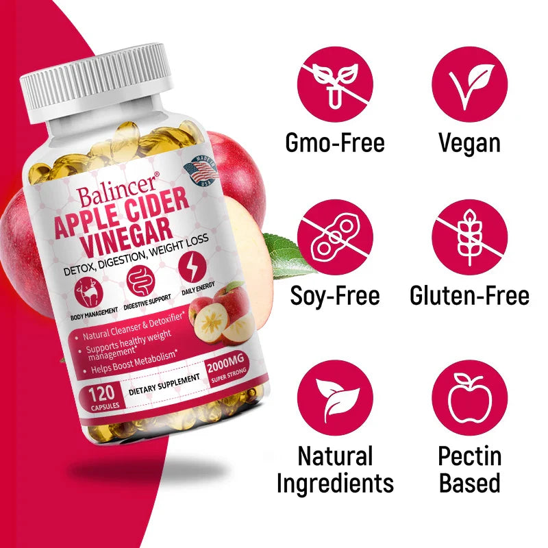 Apple Cider Vinegar Capsules, Magnesium, Green Tea - Detox, Relieve Bloating and Constipation, Burn Fat