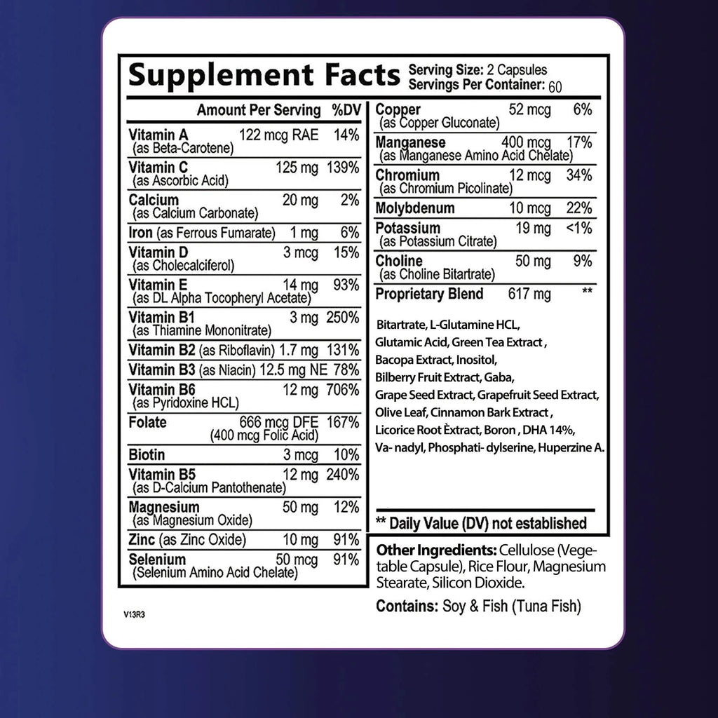 Brain Supplement - Boosts Brain Function, Helps Improve Memory, Intelligence and Concentration - 120 Capsules