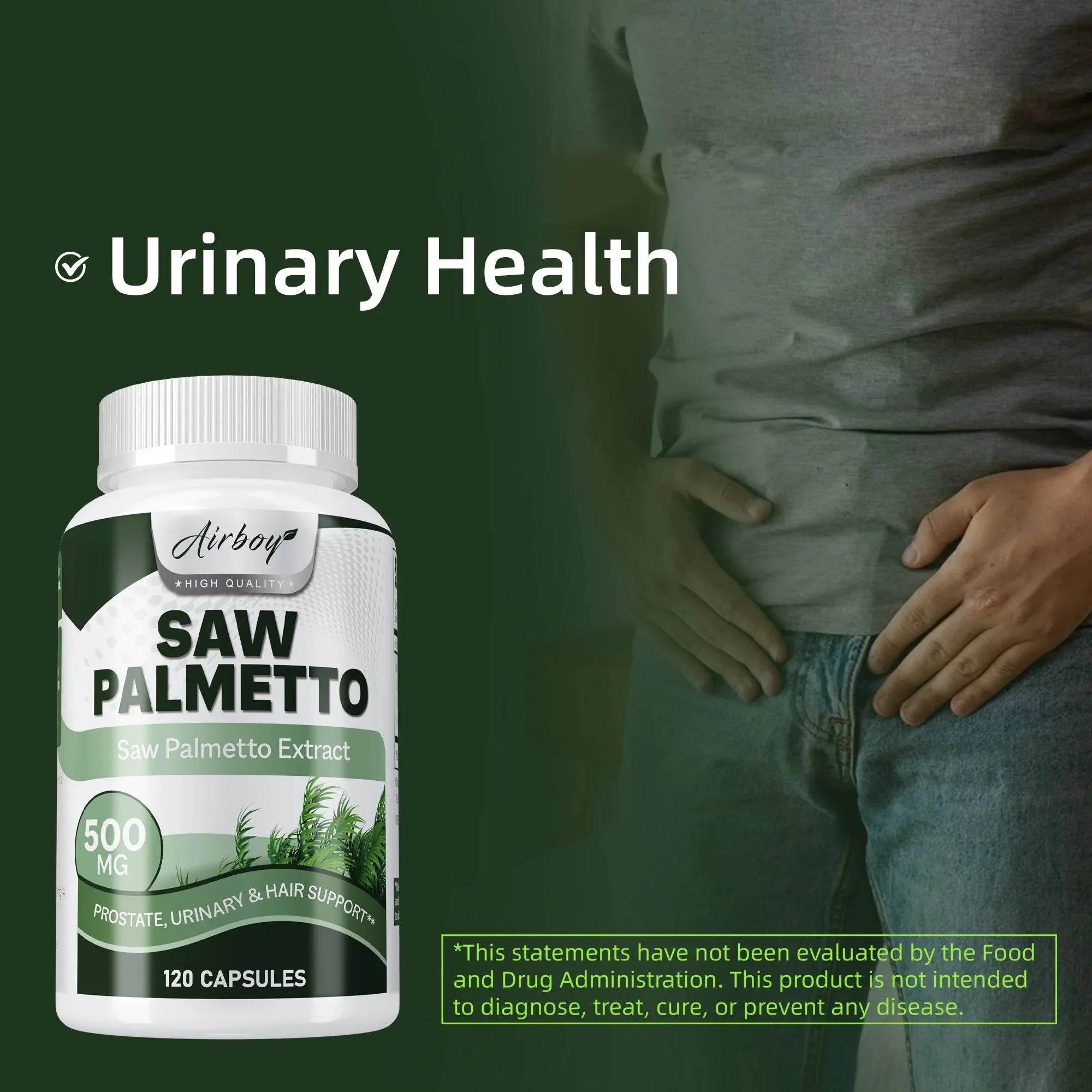 Saw Palmetto Capsules - for Men Prostate Health Supports Urinary Tract Health Bladder Health Promotes Hair Growth - 120 Capsules