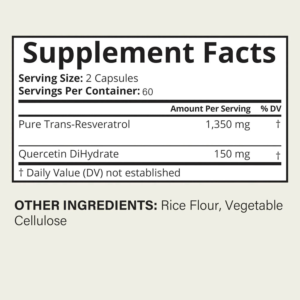 Trans-Resveratrol Supplement - Promotes Joint and Heart Health, Fights Aging, Brain Support - 120 Capsules