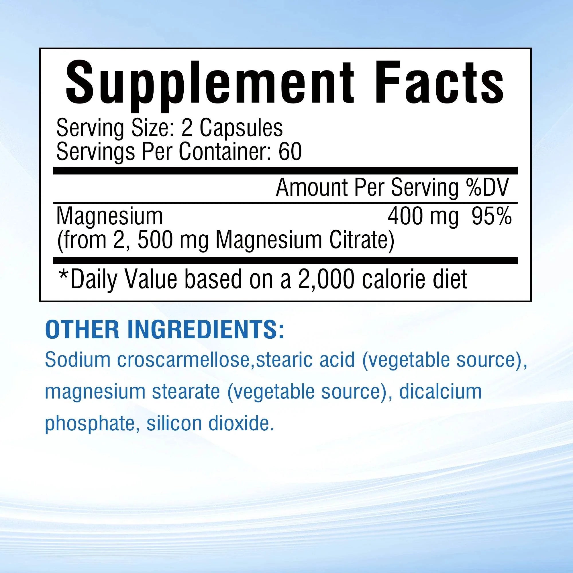 Magnesium Citrate Capsules - for Muscle, Nerve, Bone and Heart Health - 120 Capsules