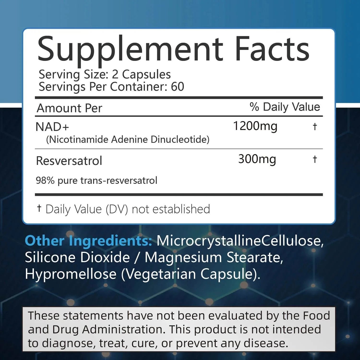 NAD Supplements - with Resveratrol - Natural Energy Supplement, Support Cell Health, Anti-aging, Enhance Immunity - 120 Capsules