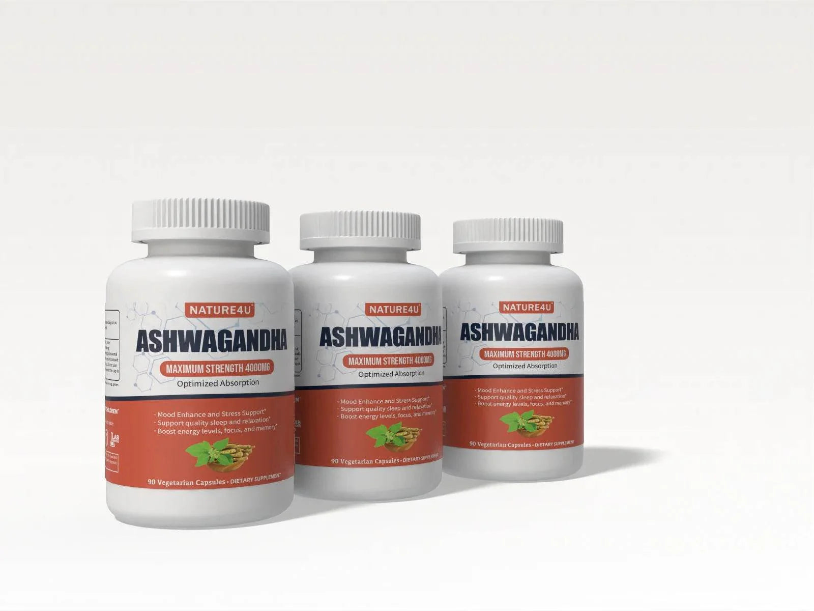 Nature4U Ashwagandha 4000mg Extra Strength, Natural Adaptogen Mood & Stress Support, Sleep & Energy Support, 90 Vegan Capsules