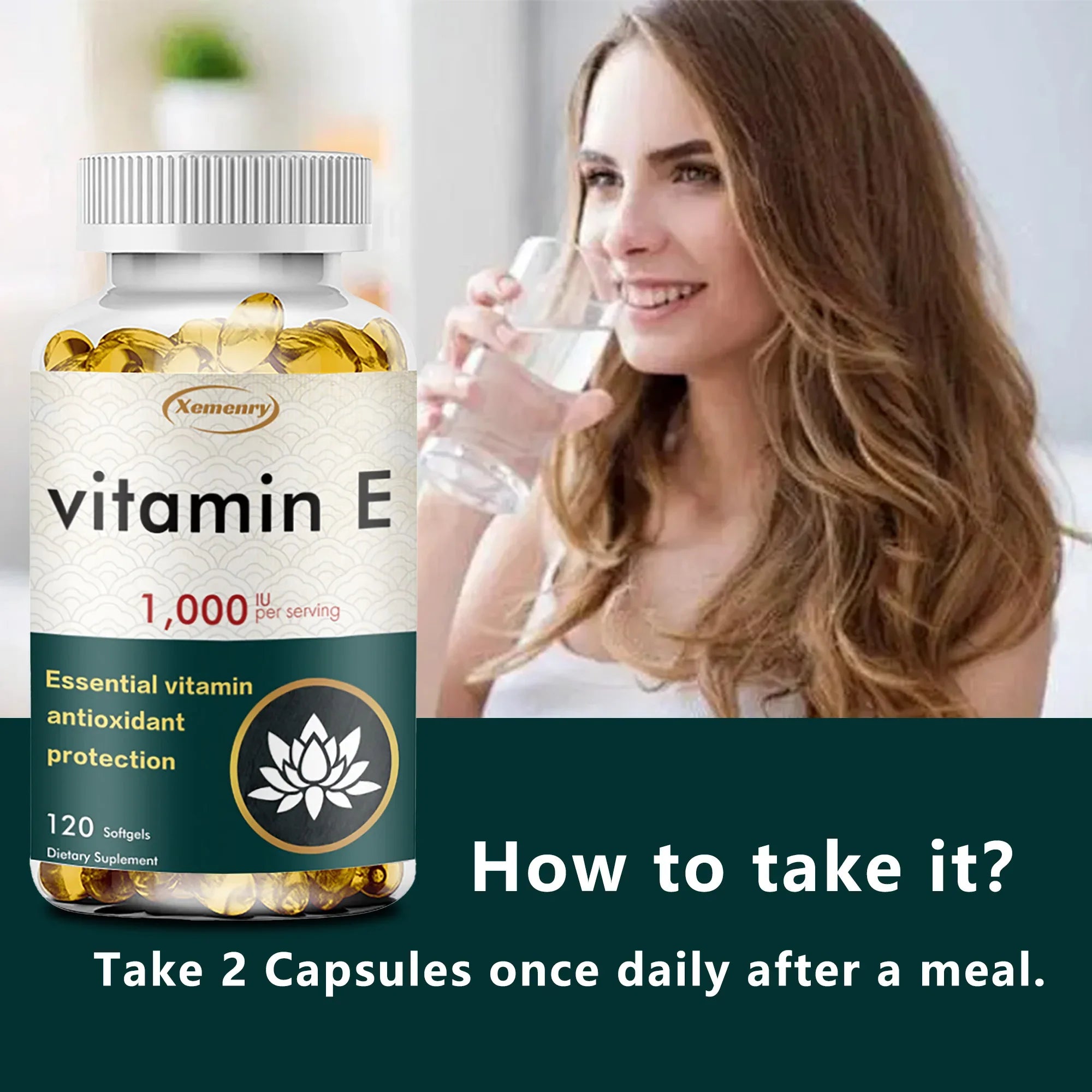Vitamin E Supplement 1000IU - Antioxidant, Cellular Respiration, Skin Health - 120 Capsules