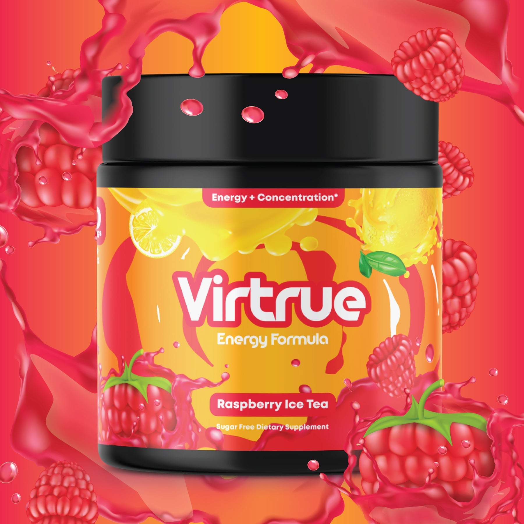 Raspberry Iced Tea Pre-Workout Energy Powder + Focus Boost & Hydration | Sugar Free