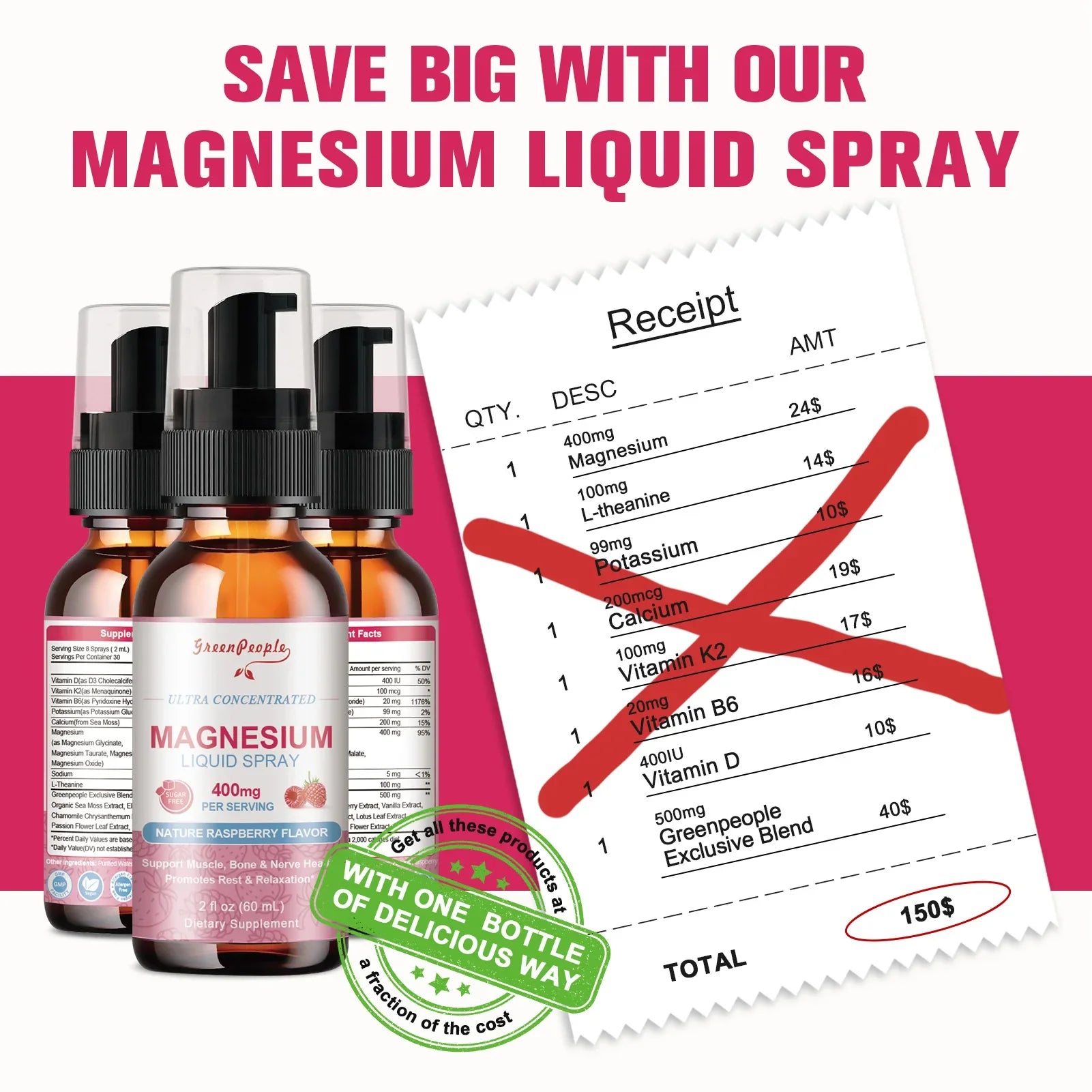 Magnesium Glycinate Liquid, 400mg Magnesium Liquid Supplement with Vitamin B6, C, D, Zinc, Magnesium for Kids and Adults