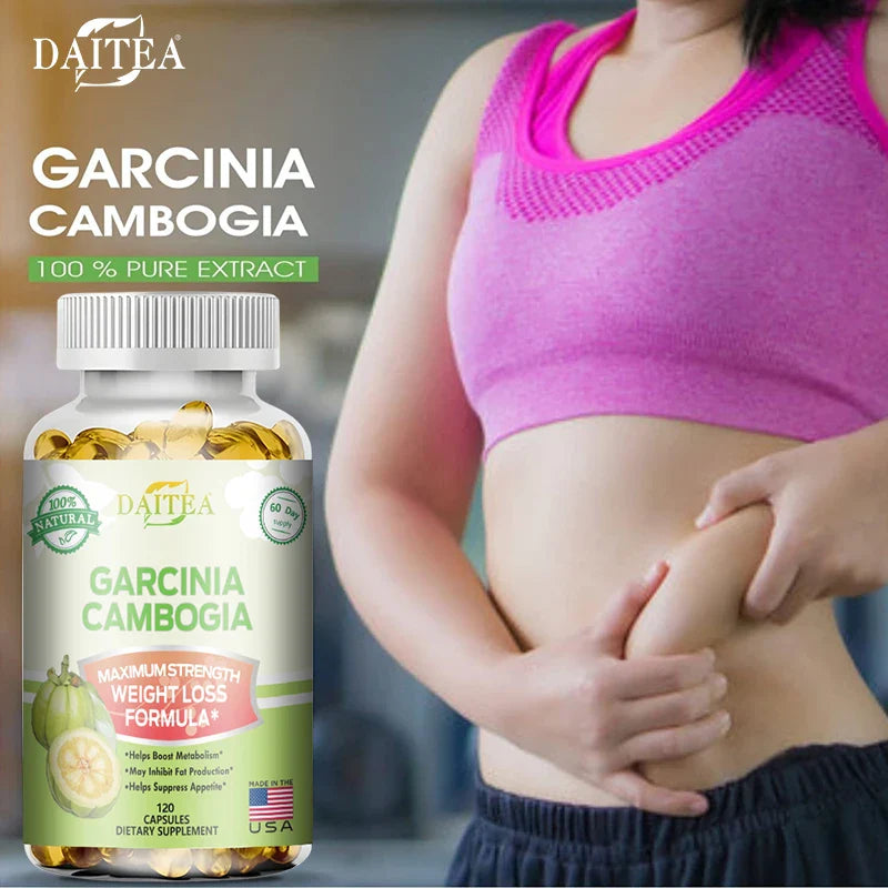 Garcinia Cambogia Extract supports weight management, suppresses appetite, boosts metabolism, increases energy, and burns fat