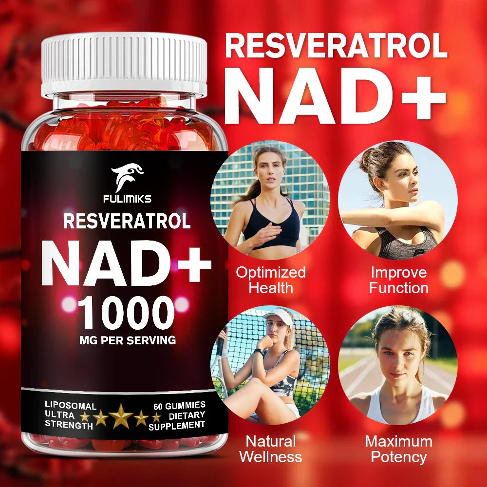 NAD+ Resveratrol Supplement Gummies - High Absorption, Energy Supplement, Daily Energy & Skin Support  - 60 Gummies