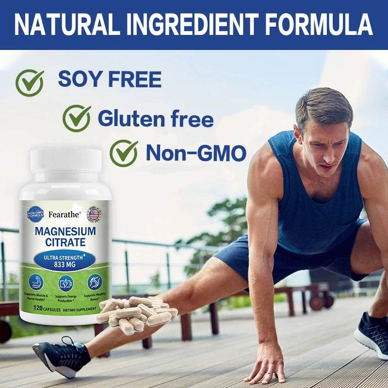 Magnesium Citrate Supplement - Maximum Strength Vegetarian, Supports Muscles, Heart, Bones, Energy, Nervous System, Joints