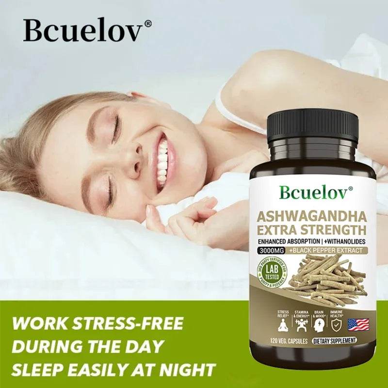 Ashwagandha Extract 3000 mg Root Anti-Stress Anxiety Supplement - Supports Better Sleep, Mood, Energy, 120 Capsules