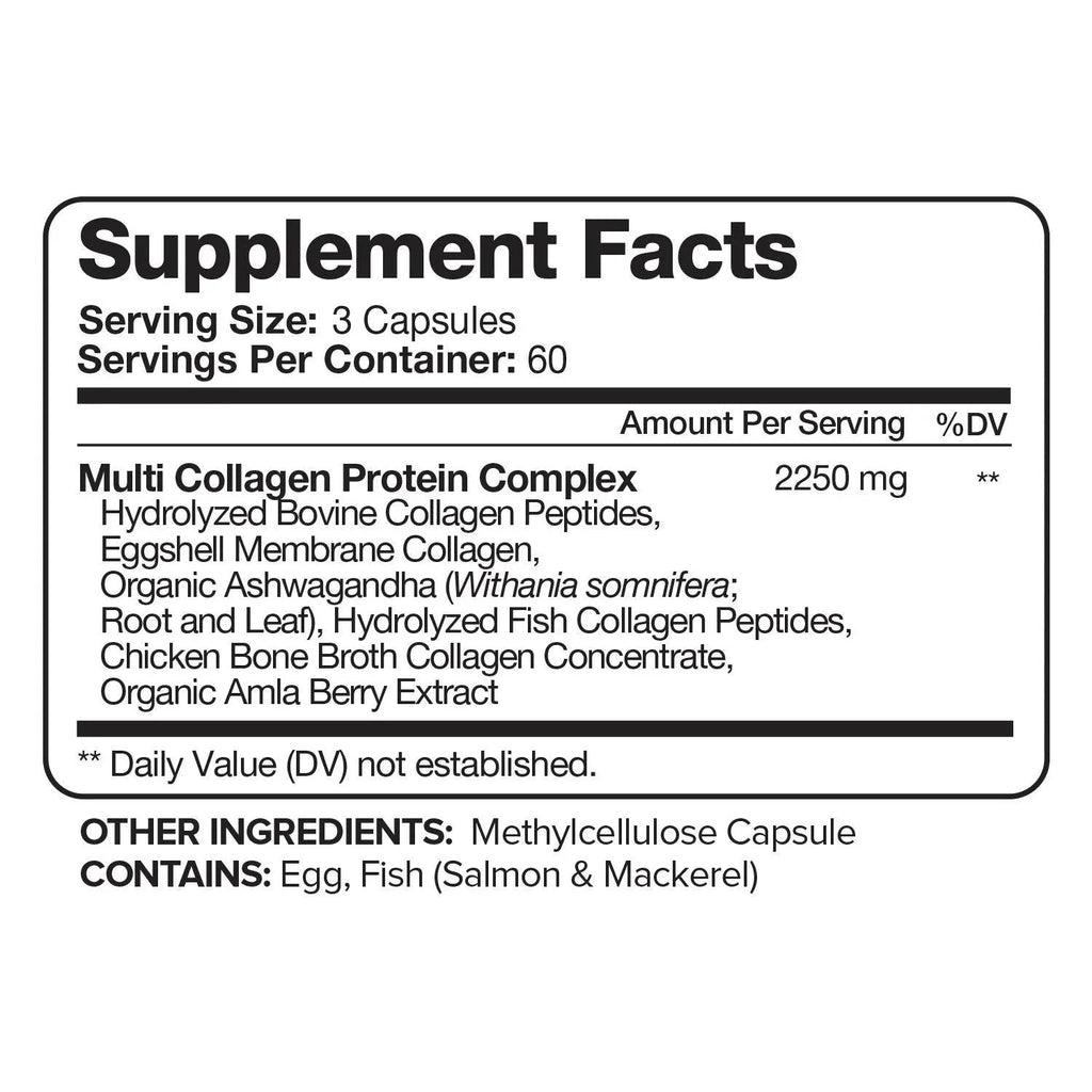 Multi-Collagen Capsules for Men and Women - Hydrolyzed Type I II III V X for Skin, Hair, Nails, Bones, Joints, Nutrition and Pro