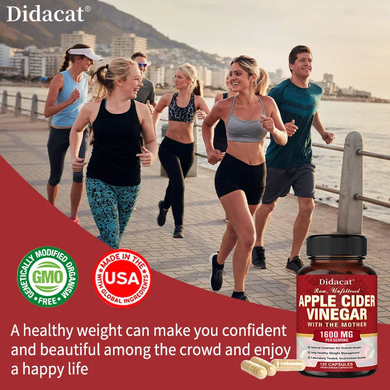 Apple Cider Vinegar Capsules 1600mg - Healthy Weight Management, Digestion, Detoxification, Immunity, Cleansing