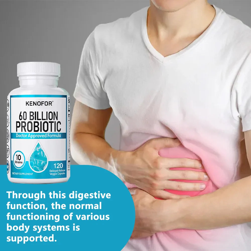 Probiotics 60 Billion CFU - 10 Strains+Organic Prebiotics - Immune, Digestive & Gut Health, Supports Gas, Bloating, 120 Capsules