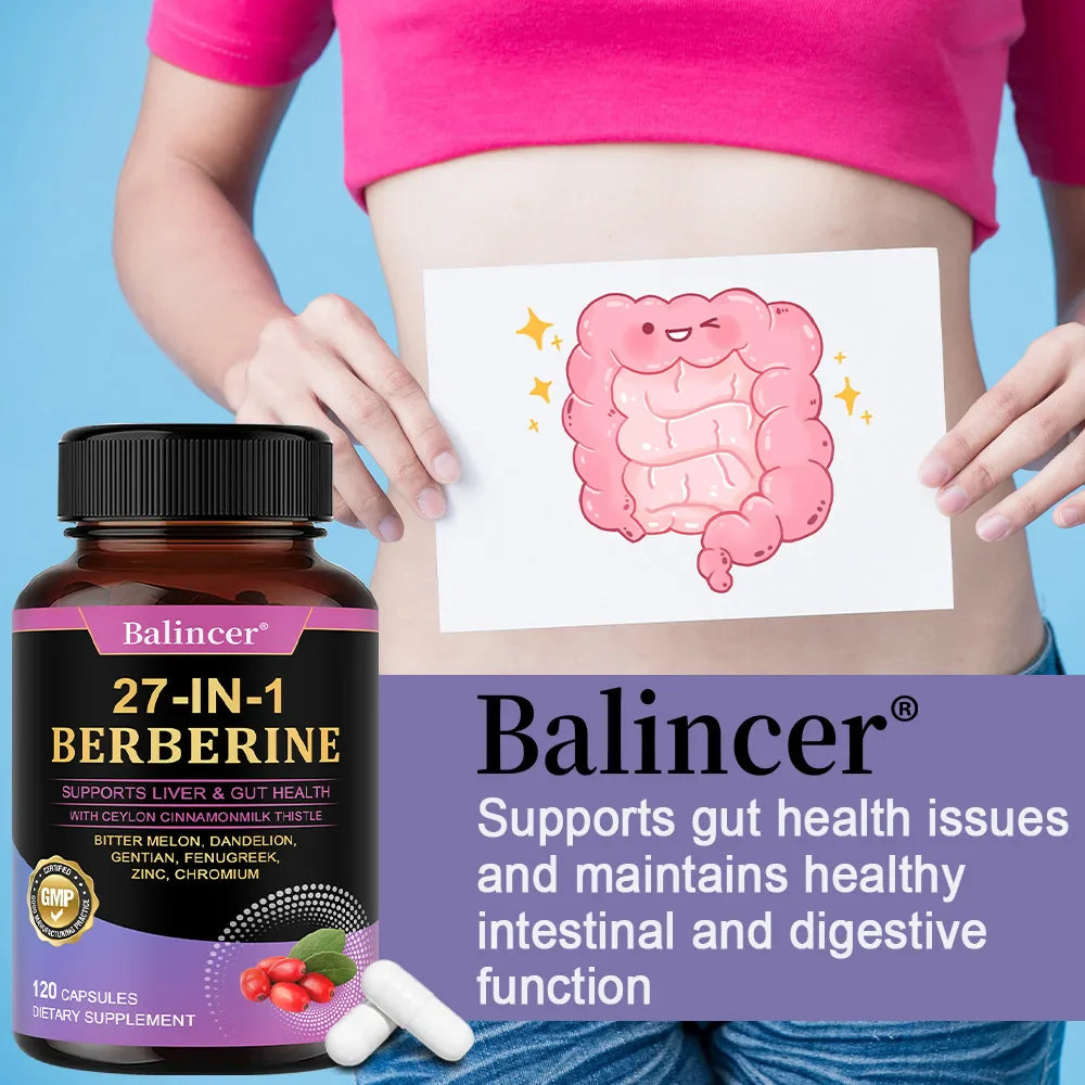 27-IN-1 Berberine 120 Capsules - Contains Ceylon Cinnamon,Milk Thistle - Supports Heart Health, Immune System, Liver & Gut Health