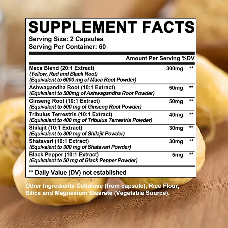 Maca Root Extract Supplement, Strong Oxidant, Supports Strength, Vitality, Fatigue Relief, Energy, 120 Capsules