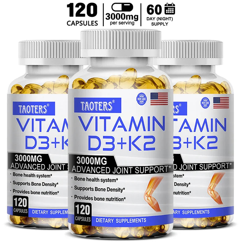 Vitamin D3+K2 supplement supports joint, bone and immune health, promotes calcium absorption and cardiovascular health.