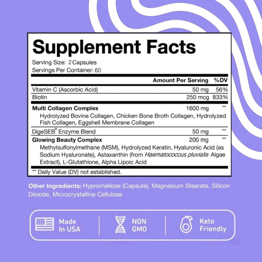 Tecepec Multi-Collagen Supplement - 120 Capsules - for Skin, Hair, Nails, Bones, Tendons, Joints & Gut Health