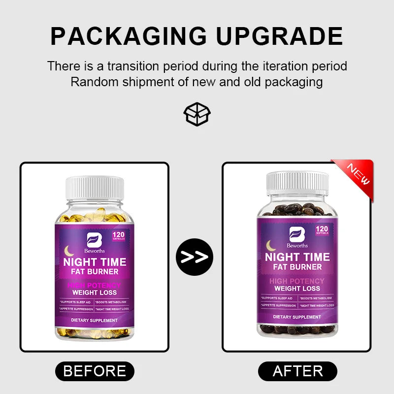 BEWORTHS 60PCS Night Time Fat Burnner Capsule for Women and Men Loss Weight Management Weight Slimming Tool Detox Burning Fat