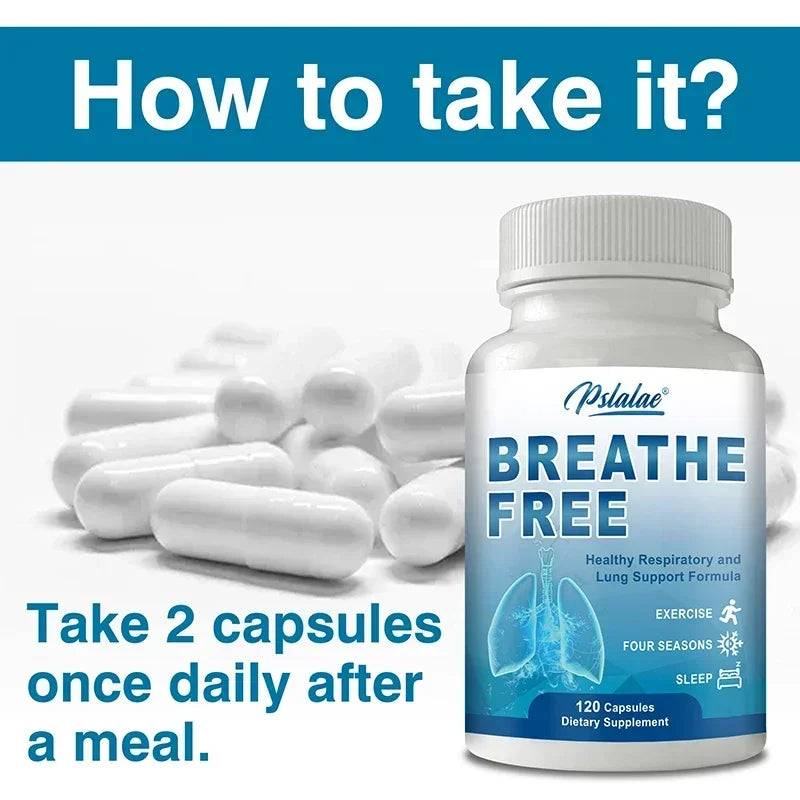 Breathe Free Support - Supports Respiratory, Promotes Lung Cleansing, Boosts Energy Levels, Antioxidant - 120 Capsules