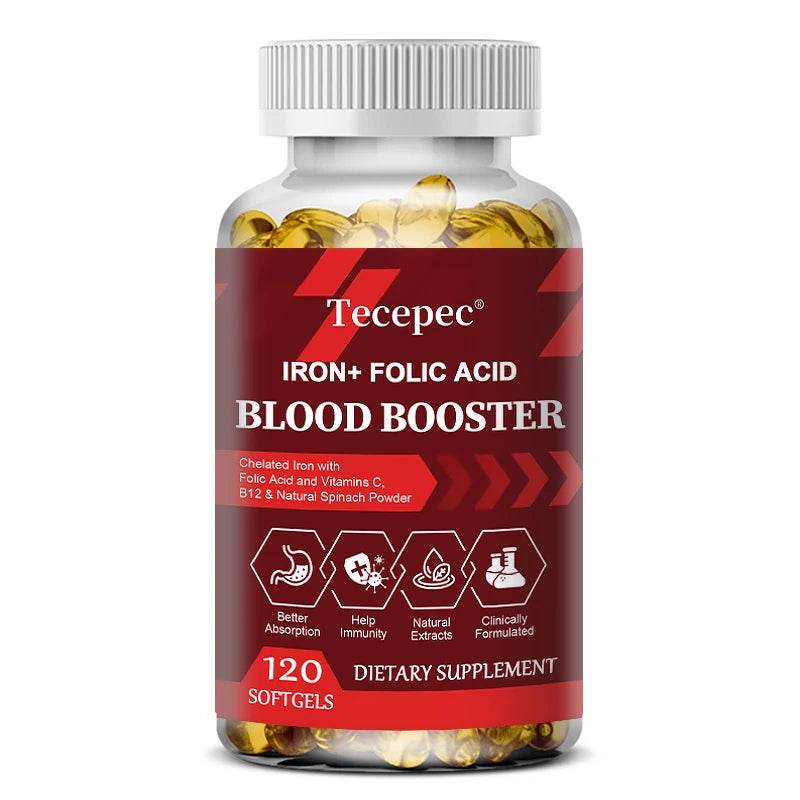 With Iron + Folic Acid, Vitamin C, B12, Blood Booster, Supports Energy, Hemoglobin & Immunity, 120 Capsules