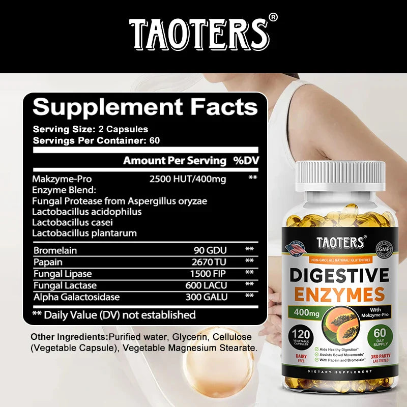 Digestive Enzymes Capsules - Aids in Bowel Movements, Metabolism, Nutrient Digestion and Intestinal Health