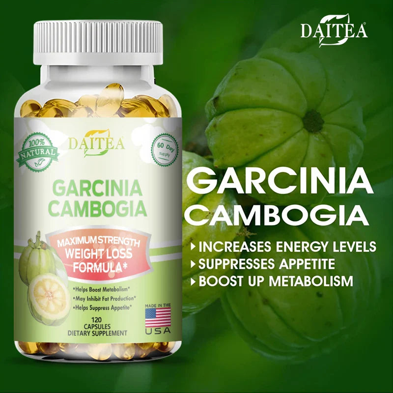 Garcinia Cambogia Extract supports weight management, suppresses appetite, boosts metabolism, increases energy, and burns fat