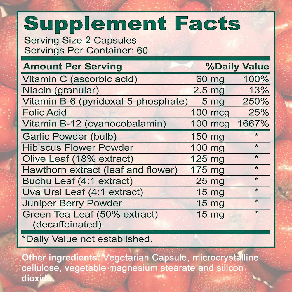 With Hawthorn and Hibiscus Extracts to Support Blood Pressure, Circulation, Cardiovascular and Heart Health, 120 Capsules