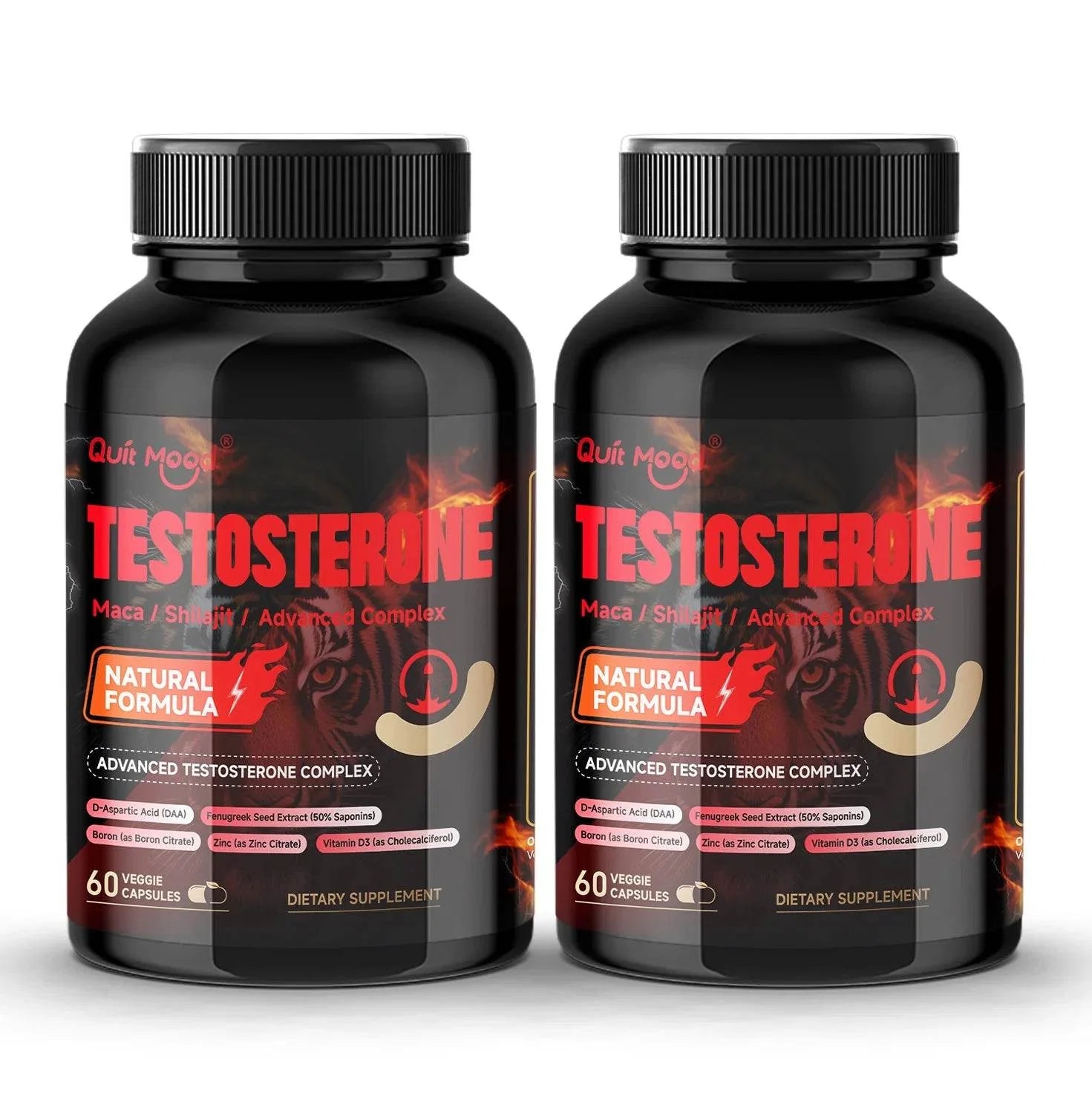 Quit mood Men's Testosterone Capsules | 100mg Maca & 50mg Shilajit & More | Hormone Balance & Stamina Enhancer – 60 Capsules