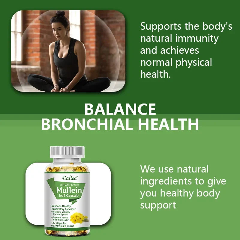 High Potency Mullein Extract, Supports Lung Cleansing and Detoxification, Bronchial Respiratory Health, Deep Sleep, 120 Capsules