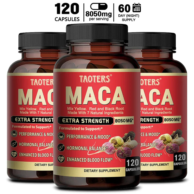 Maca Root Extract Supplement, Strong Oxidant, Supports Strength, Vitality, Fatigue Relief, Energy, 120 Capsules